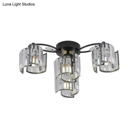 Contemporary Clear Crystal Block Semi - Mount 4/6 - Light Fixture - Black Finish