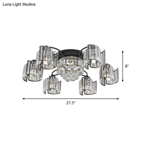 Contemporary Clear Crystal Block Semi - Mount 4/6 - Light Fixture - Black Finish