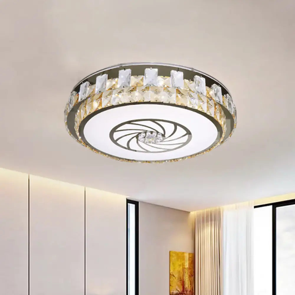 Contemporary Clear Crystal Blocks Led Ceiling Mount Light Fixture With Windmill Pattern Nickel