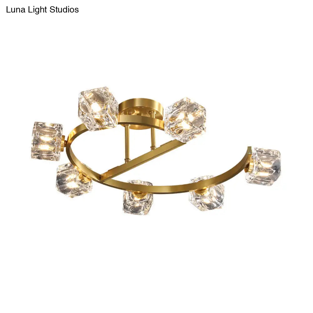 Contemporary Clear Crystal Ceiling Fixture With Semi - Flush Light 5/7 Heads In Gold