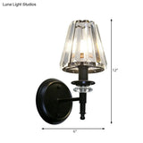 Contemporary Clear Crystal Cone Wall Mount Light - 1-Bulb Black Finish Lamp For Bedroom