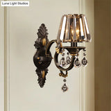Contemporary Clear Crystal Conic Wall Sconce: 1-Bulb Black/Brass Finish Lighting For Corridor