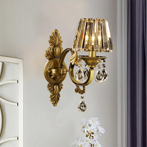 Contemporary Clear Crystal Conic Wall Sconce: 1-Bulb Black/Brass Finish Lighting For Corridor Brass