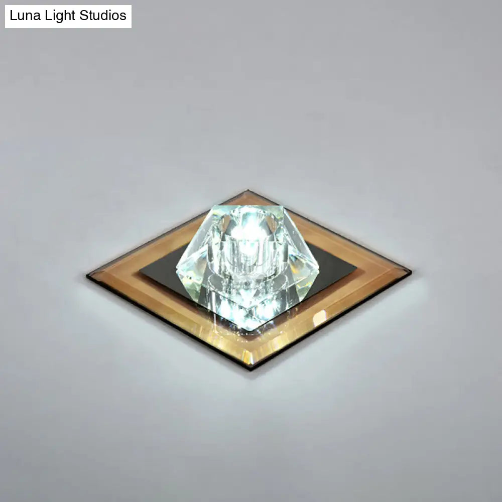 Contemporary Clear Crystal Led Ceiling Light - Pentagonal Porch Flushmount