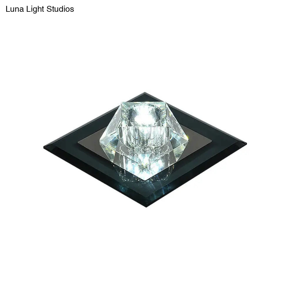 Contemporary Clear Crystal Led Ceiling Light - Pentagonal Porch Flushmount