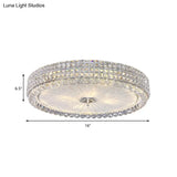 Contemporary Clear Crystal Multi-Head Flush Mount Ceiling Light In Chrome - 16’/19.5’ W Drum Lamp