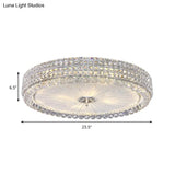 Contemporary Clear Crystal Multi-Head Flush Mount Ceiling Light In Chrome - 16’/19.5’ W Drum Lamp