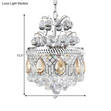 Contemporary Clear Crystal Orbs Chandelier With Silver Drop/Leaf Design - 3 Bulb Suspension Pendant