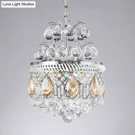 Contemporary Clear Crystal Orbs Chandelier With Silver Drop/Leaf Design - 3 Bulb Suspension Pendant