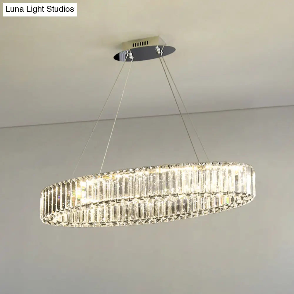 Contemporary Clear Crystal Prism Hanging Lamp For Dining Table - Island Light With K9 Crystals