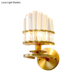 Contemporary Clear Crystal Prism Wall Lamp With Brass Backplate - 1 Light Fixture