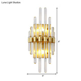 Contemporary Clear Crystal Tube Wall Lighting With 2 Brass Lights - Ideal For Living Room