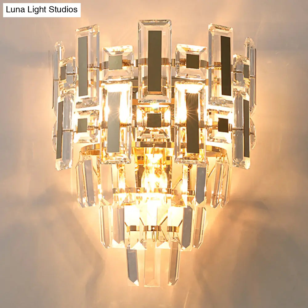 Contemporary Clear Crystal Wall Sconce With 5 Tiers And 3 Lights For Family Room Flush Mount