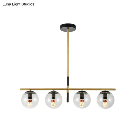Contemporary Clear Glass Ball Pendant Light With 4 Bulbs - Black And Gold