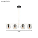 Contemporary Clear Glass Ball Pendant Light With 4 Bulbs - Black And Gold