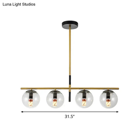 Contemporary Clear Glass Ball Pendant Light With 4 Bulbs - Black And Gold