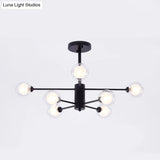 Contemporary Clear Glass Chandelier Light: Black Crossed Lines 7 Lights Hanging Ceiling Fixture