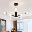 Contemporary Clear Glass Chandelier Light: Black Crossed Lines 7 Lights Hanging Ceiling Fixture