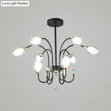 Contemporary Clear Glass Hanging Chandelier - Oval Shape 9/15 Bulbs Black Pendant Light