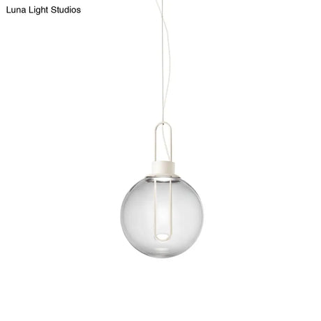 Contemporary Clear Glass Sphere Pendant Lighting - 1 Light White/Black Hanging Lamp Fixture For