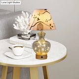 Contemporary Clear Glass Urn Night Lamp With Cone Fabric Shade - Ideal 1-Bulb Table Light For