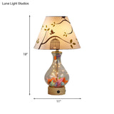 Contemporary Clear Glass Urn Night Lamp With Cone Fabric Shade - Ideal 1-Bulb Table Light For