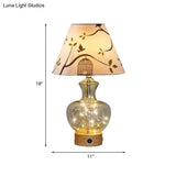 Contemporary Clear Glass Urn Night Lamp With Cone Fabric Shade - Ideal 1-Bulb Table Light For