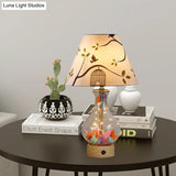 Contemporary Clear Glass Urn Night Lamp With Cone Fabric Shade - Ideal 1-Bulb Table Light For