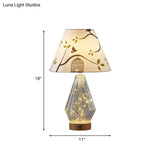Contemporary Clear Glass Urn Night Lamp With Cone Fabric Shade - Ideal 1-Bulb Table Light For
