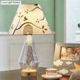 Contemporary Clear Glass Urn Night Lamp With Cone Fabric Shade - Ideal 1-Bulb Table Light For