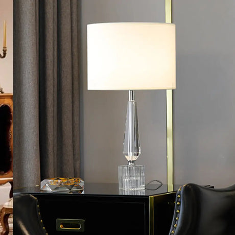 Contemporary Clear K9 Crystal Drum Table Lamp - White Night Lighting For Living Room