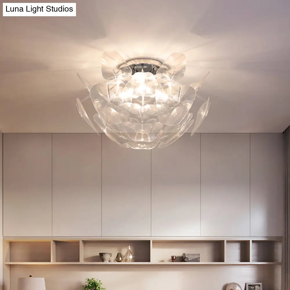 Contemporary Clear Pvc Pine Cone Ceiling Flush Mount - 3 Bulb Light For Living Room