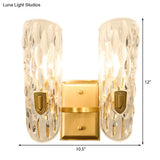 Contemporary Clear Water Glass Wall Sconce - Brass 1/2-Light Bedside Lamp