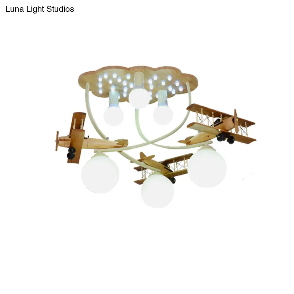 Contemporary Cloud & Glider Semi Flush Mount Ceiling Light For Kindergarten
