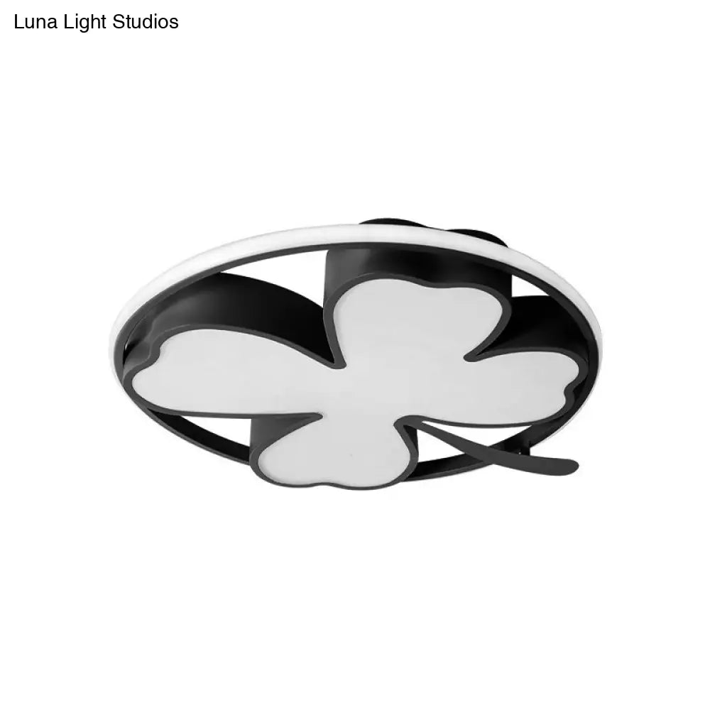 Contemporary Clover Bedroom Flushmount Led Ceiling Light In Black/Green