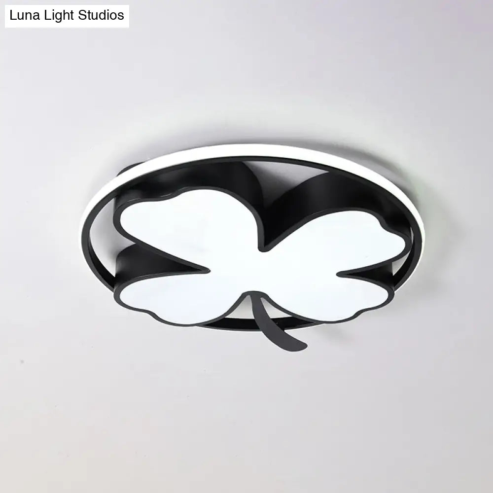 Contemporary Clover Bedroom Flushmount Led Ceiling Light In Black/Green