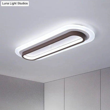 Contemporary Coffee Linear Flush Ceiling Light - Metal Led Mount For Corridor Lighting / Small White