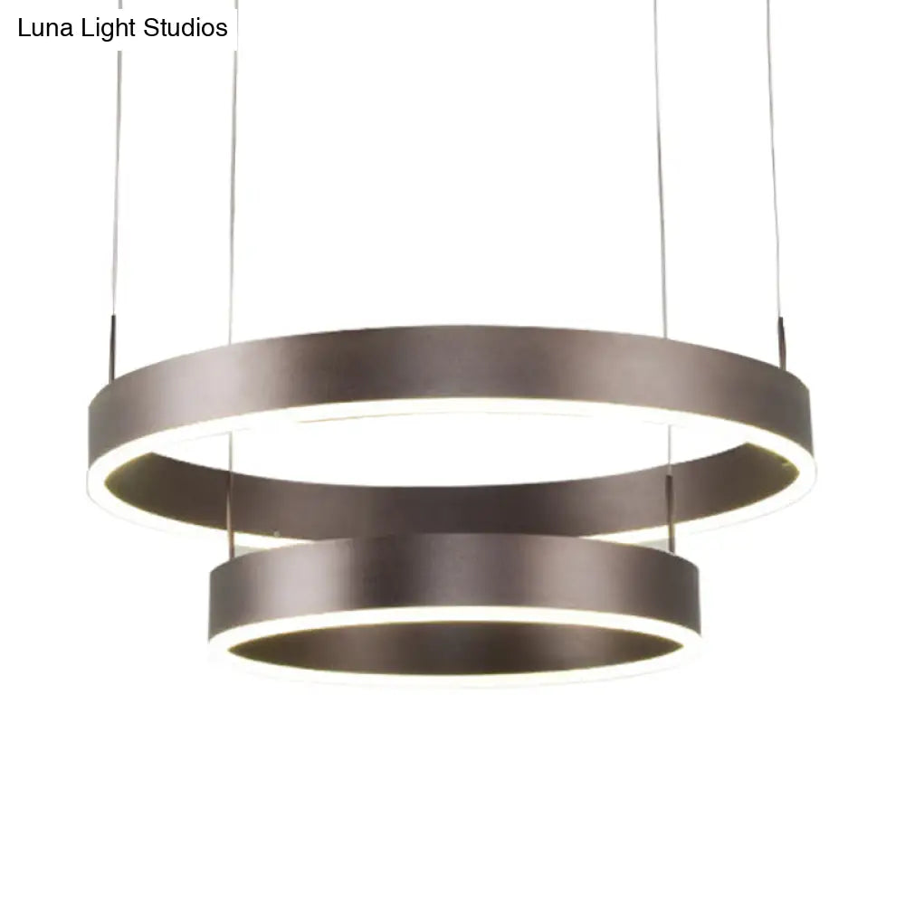 Contemporary Coffee Ring Chandelier Pendant Light With Acrylic Shade - Adjustable 1/2/3-Light
