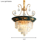 Contemporary Cone Crystal Rod Ceiling Light 3/5 Heads With Green/Dark Green Chandelier Illumination
