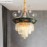 Contemporary Cone Crystal Rod Ceiling Light 3/5 Heads With Green/Dark Green Chandelier Illumination