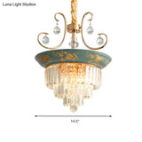 Contemporary Cone Crystal Rod Ceiling Light 3/5 Heads With Green/Dark Green Chandelier Illumination