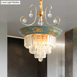 Contemporary Cone Crystal Rod Ceiling Light 3/5 Heads With Green/Dark Green Chandelier Illumination