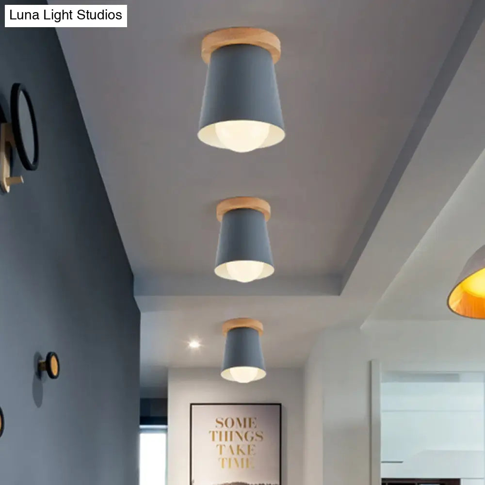 Contemporary Conical Ceiling Light Gray/White/Green - Metal Flush Mount For Bedroom