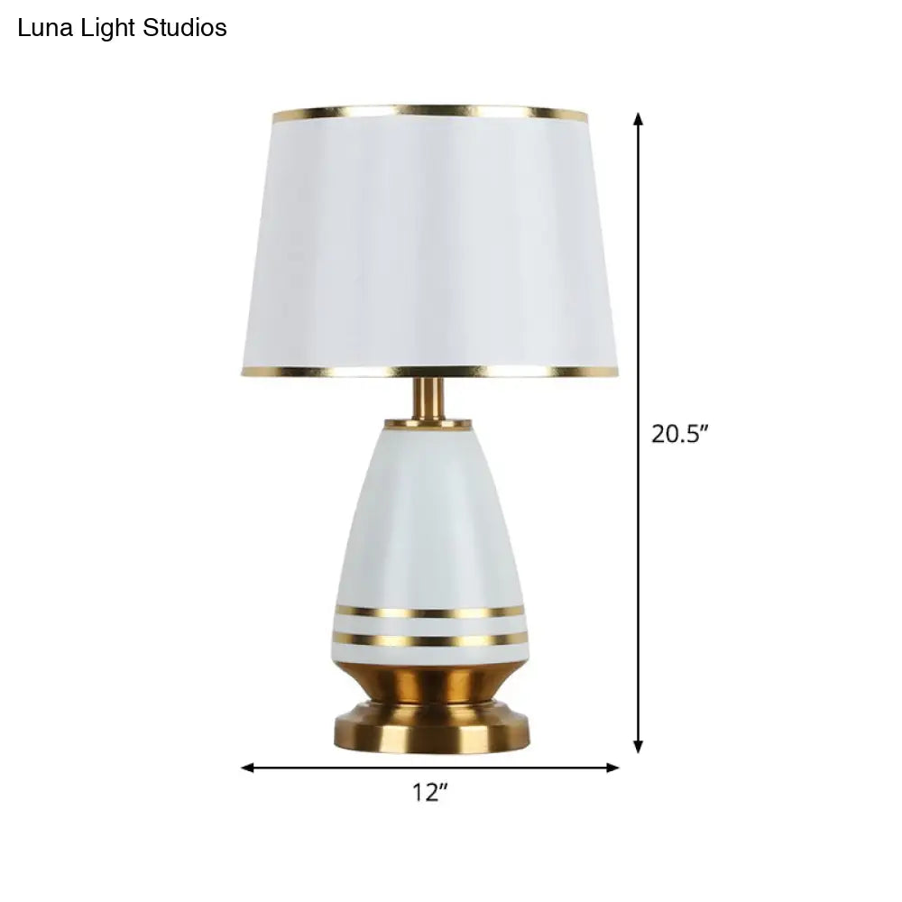 Contemporary Conical Shade Nightstand Lamp In White - 1 Head Reading Light With Fabric Cover