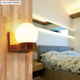 Contemporary Cream Glass Led Sconce Light Fixture For Living Room Wall In Wood