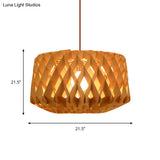Contemporary Cross-Weave Wood Drum Pendant - 1 Head Beige Suspended Lamp Fixture