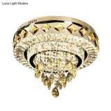 Contemporary Crystal 2 - Tier Led Ceiling Flush Mount Lamp - 19.5’/23.5’ Width Chrome With Drop
