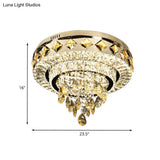 Contemporary Crystal 2 - Tier Led Ceiling Flush Mount Lamp - 19.5’/23.5’ Width Chrome With Drop
