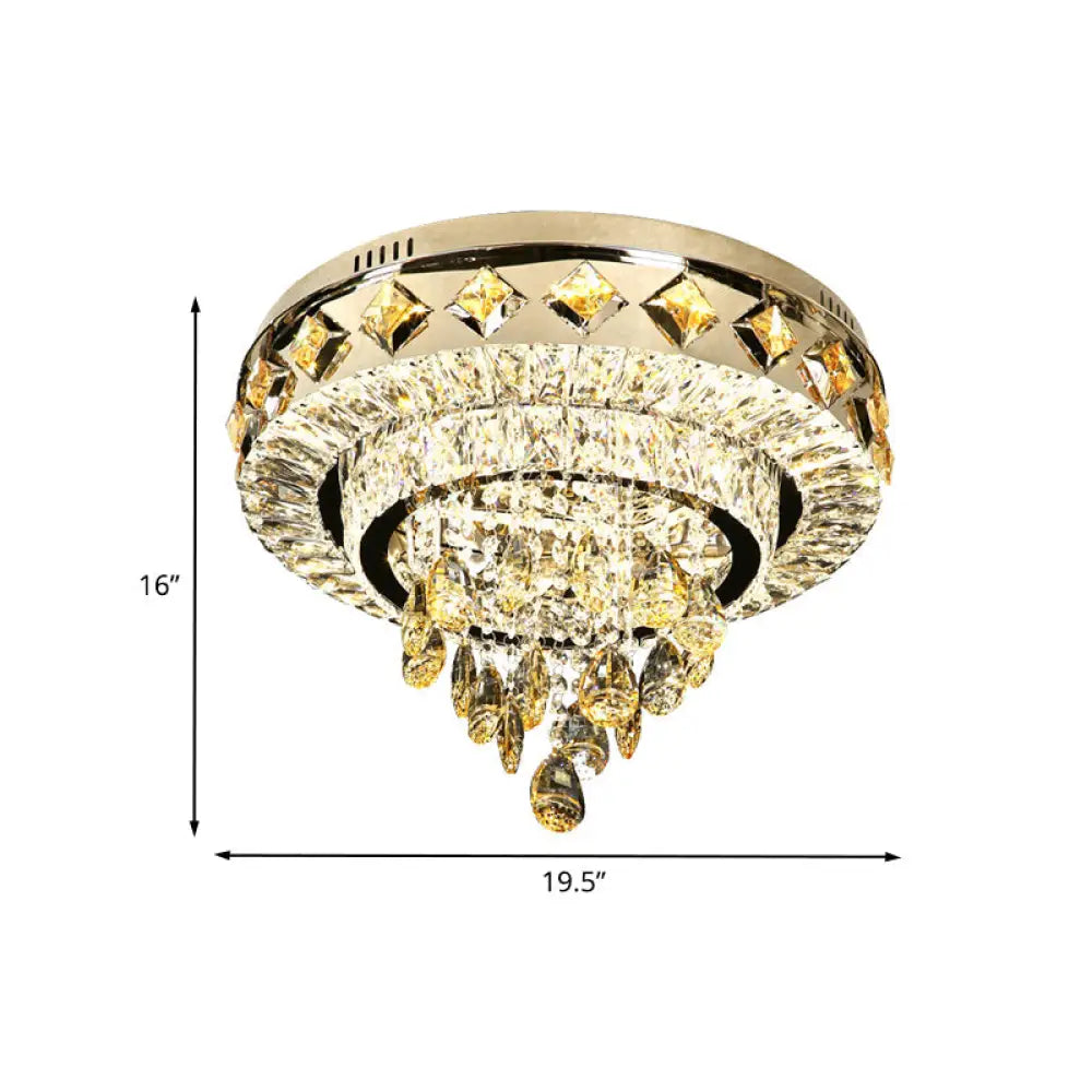 Contemporary Crystal 2-Tier Led Ceiling Flush Mount Lamp - 19.5/23.5 Width Chrome With Drop