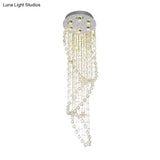 Contemporary Crystal 6 - Head Spiral Flushmount Ceiling Fixture In Stainless Steel